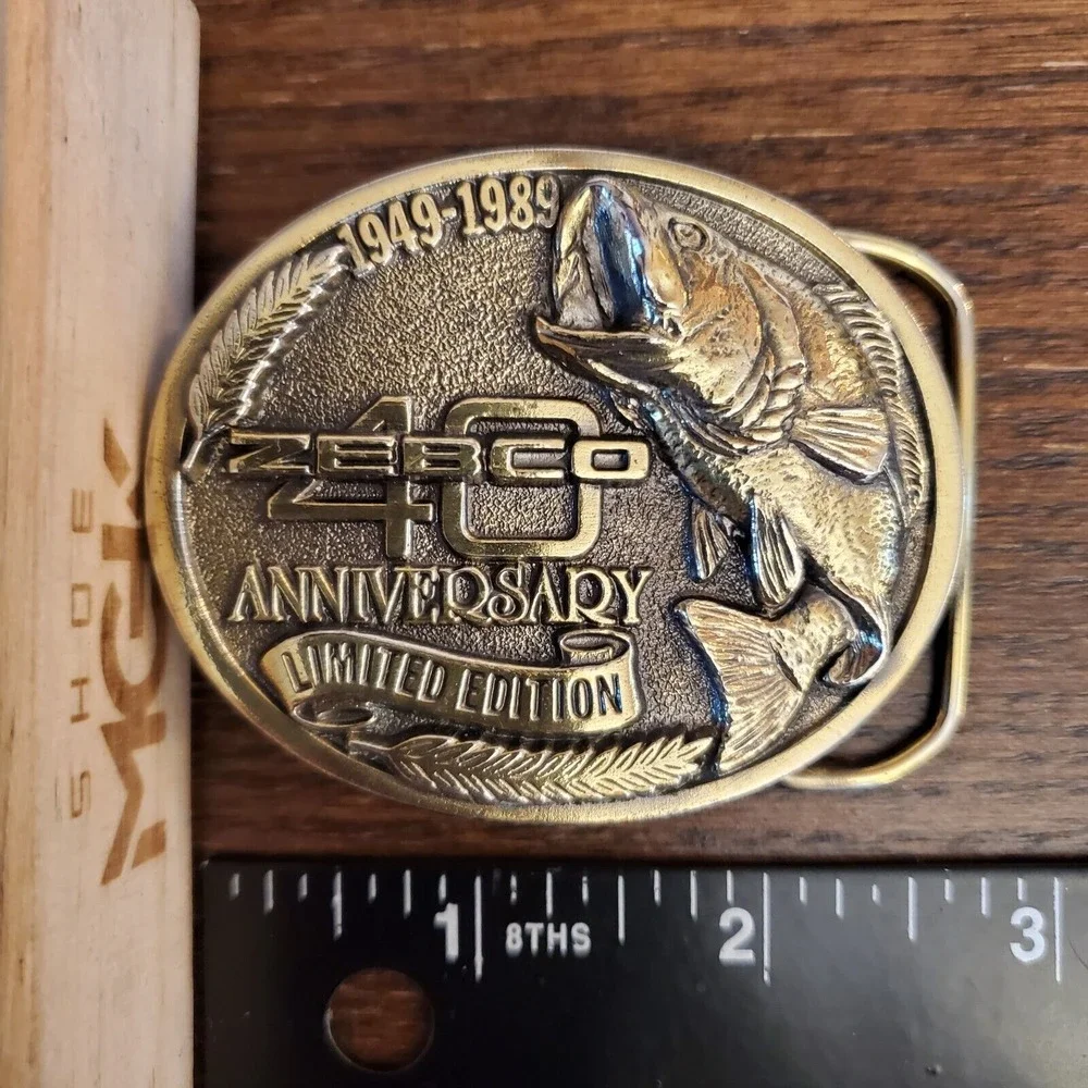 VTG Zebco 40th Anniversary Bass Fishing Belt Buckle 1949–1989 USA Limited Editio